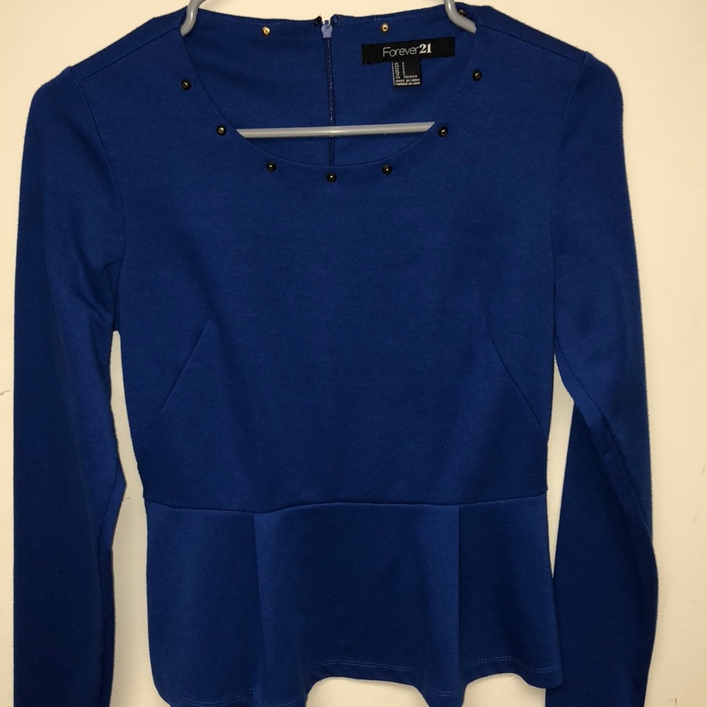 Blue Studded Forever 21 Peplum Top Small